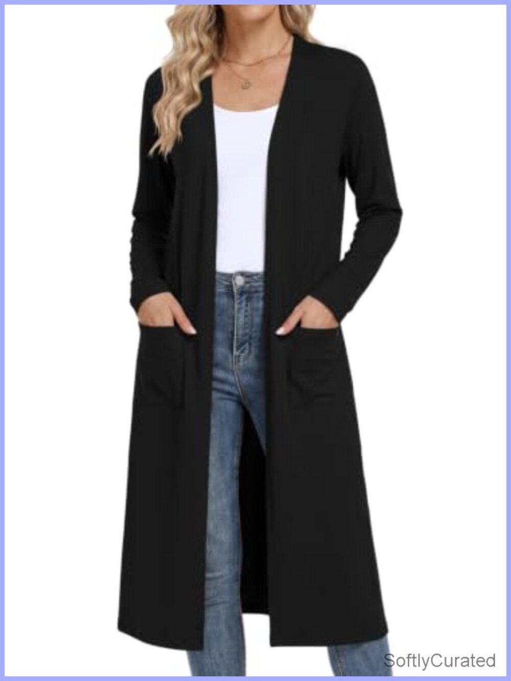 Lightweight Open Front Maxi Duster Cardigan with Pockets